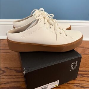 Naturalizer Cream Leather Lace-Up Mule with Tan Platform